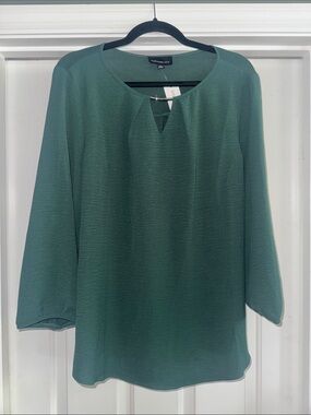 Fortune + Ivy Deep Teal V-Notch Long Sleeve Blouse